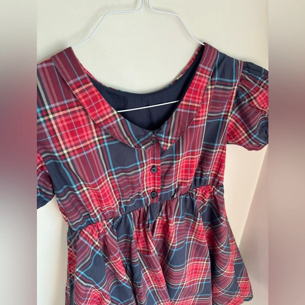 Tea Collection Christmas Plaid Puff Sleeve Collared Dress Girls Size 7